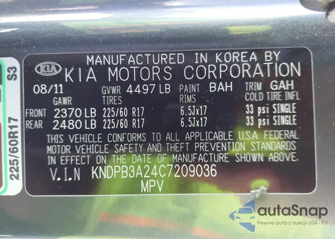 2012 Kia Sportage Lx из США, поврежденный, VIN KNDPB3A24C7209036